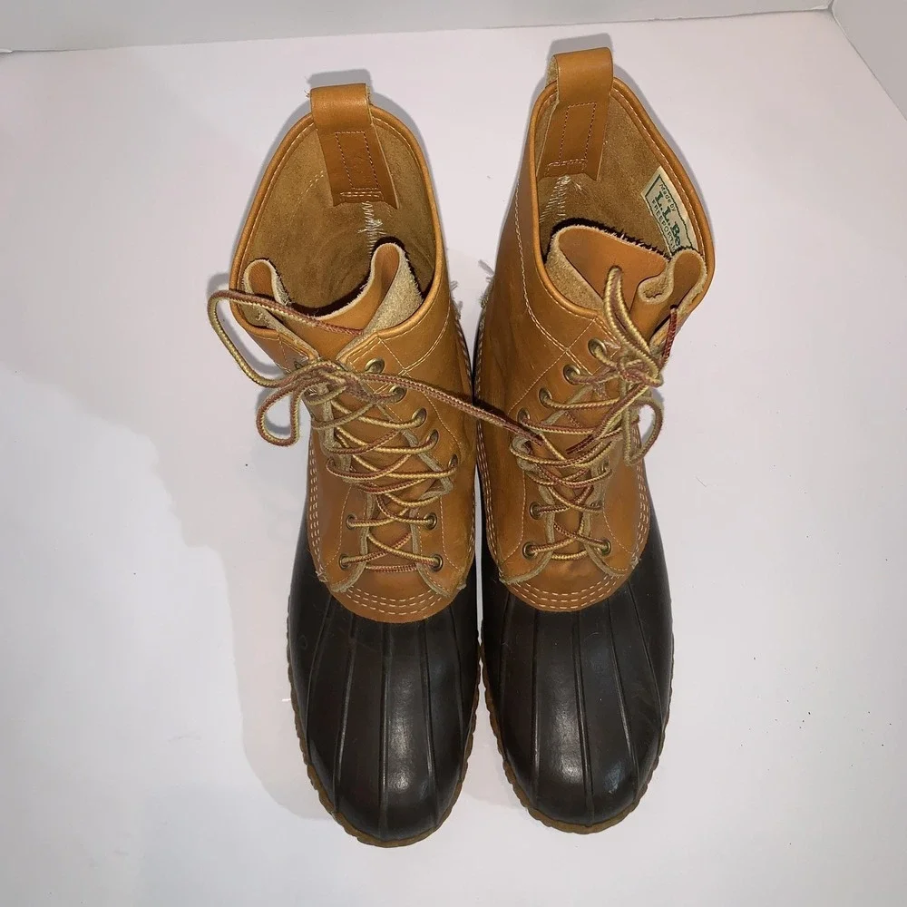 L.L. Bean Maine Hunting Boots Mens 12 Brown Leather Duck Waterproof USA